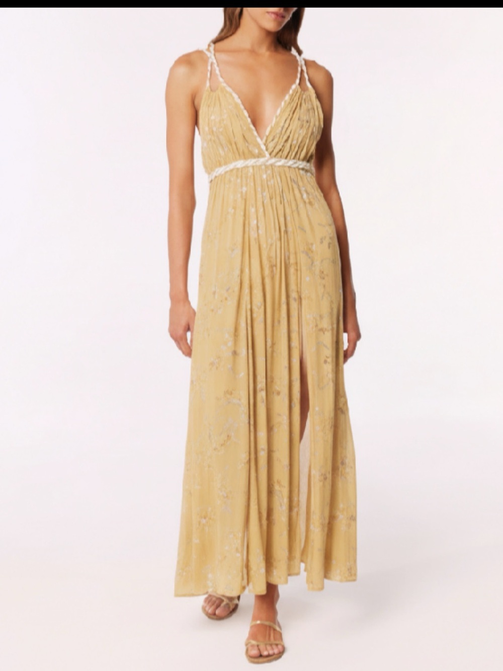 Poupette St. Barth Collette Yellow V-Neck Maxi Dress w/Braided Straps ❤️❤️